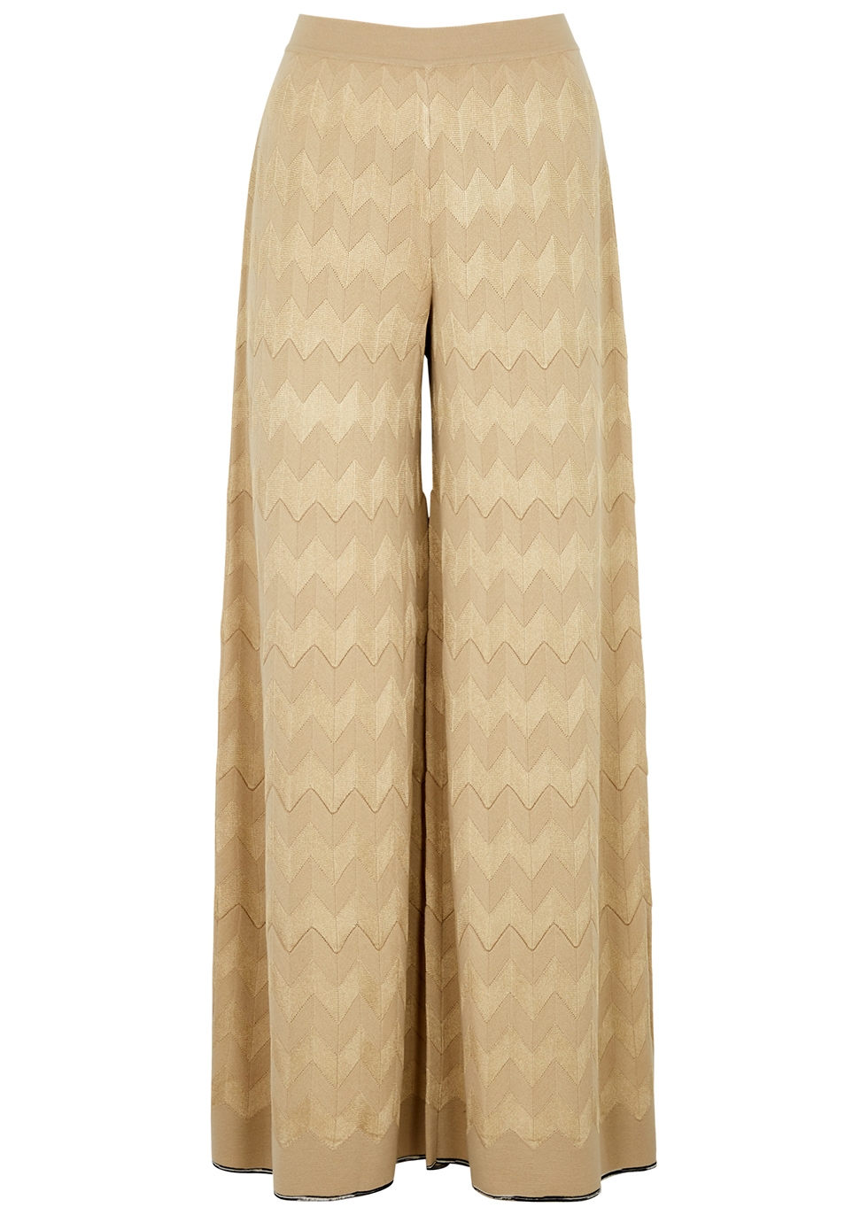 Sand zigzag wide-leg knitted trousers