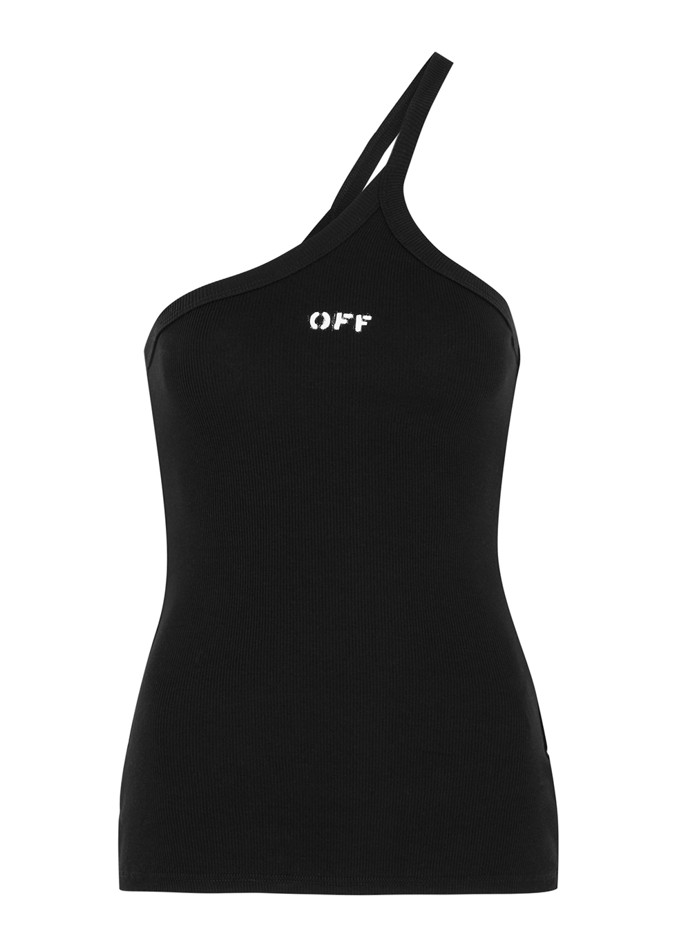 Off-White Black logo ribbed stretch-cotton top