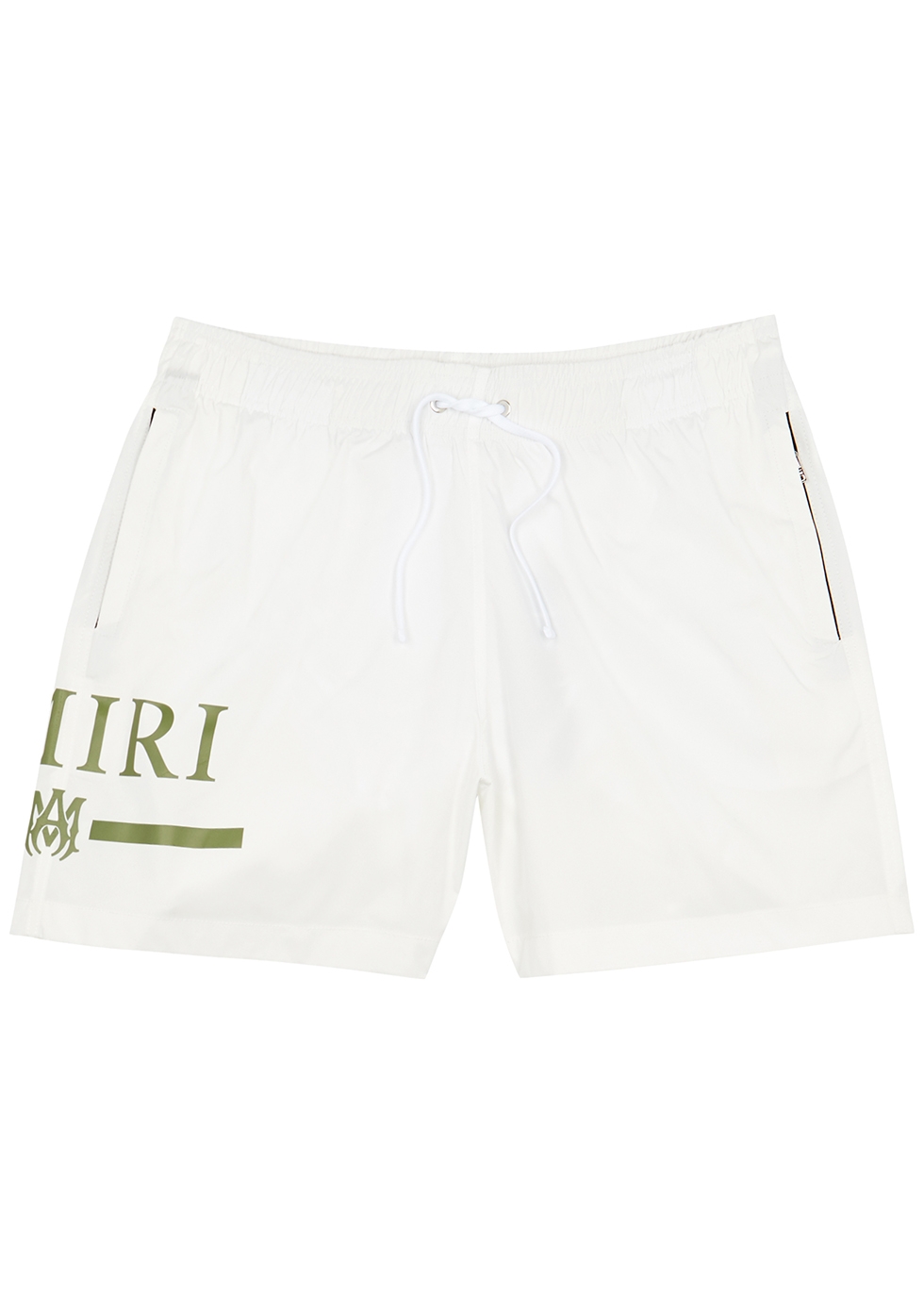 White logo-print shell swim shorts