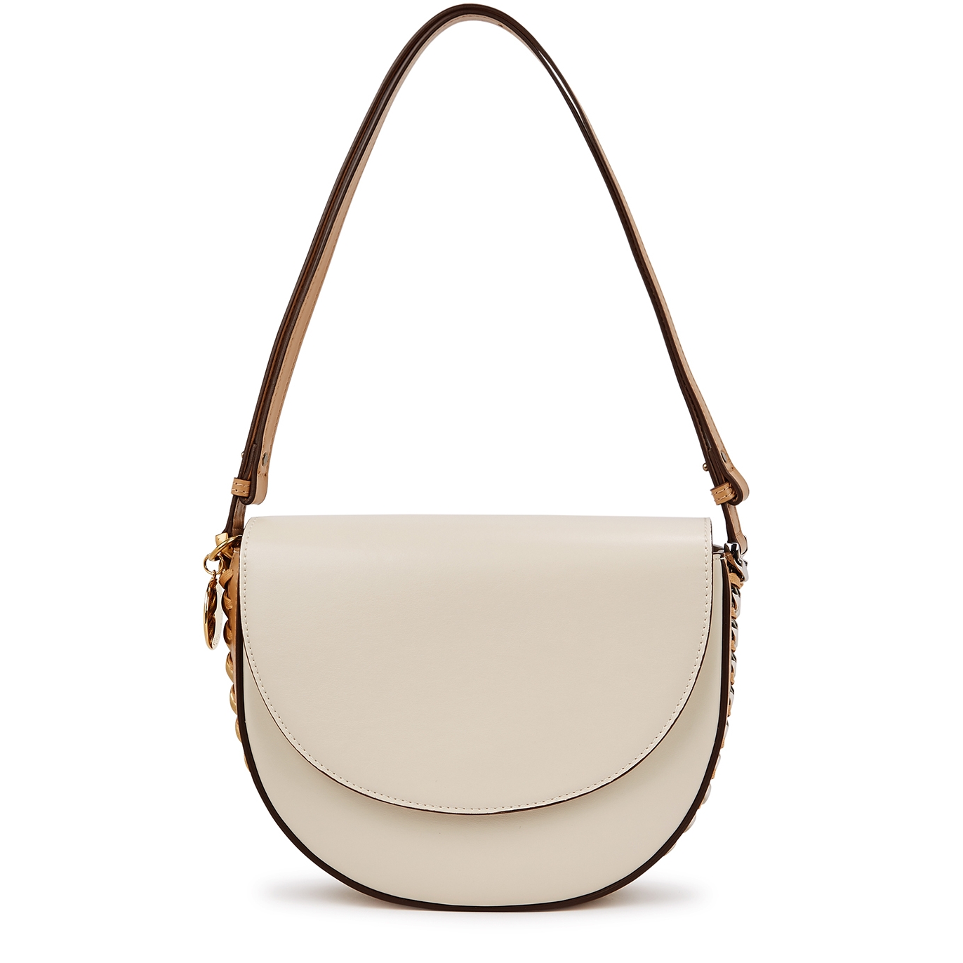 Stella Mccartney Frayme Flap Medium Faux Leather Shoulder Bag In White