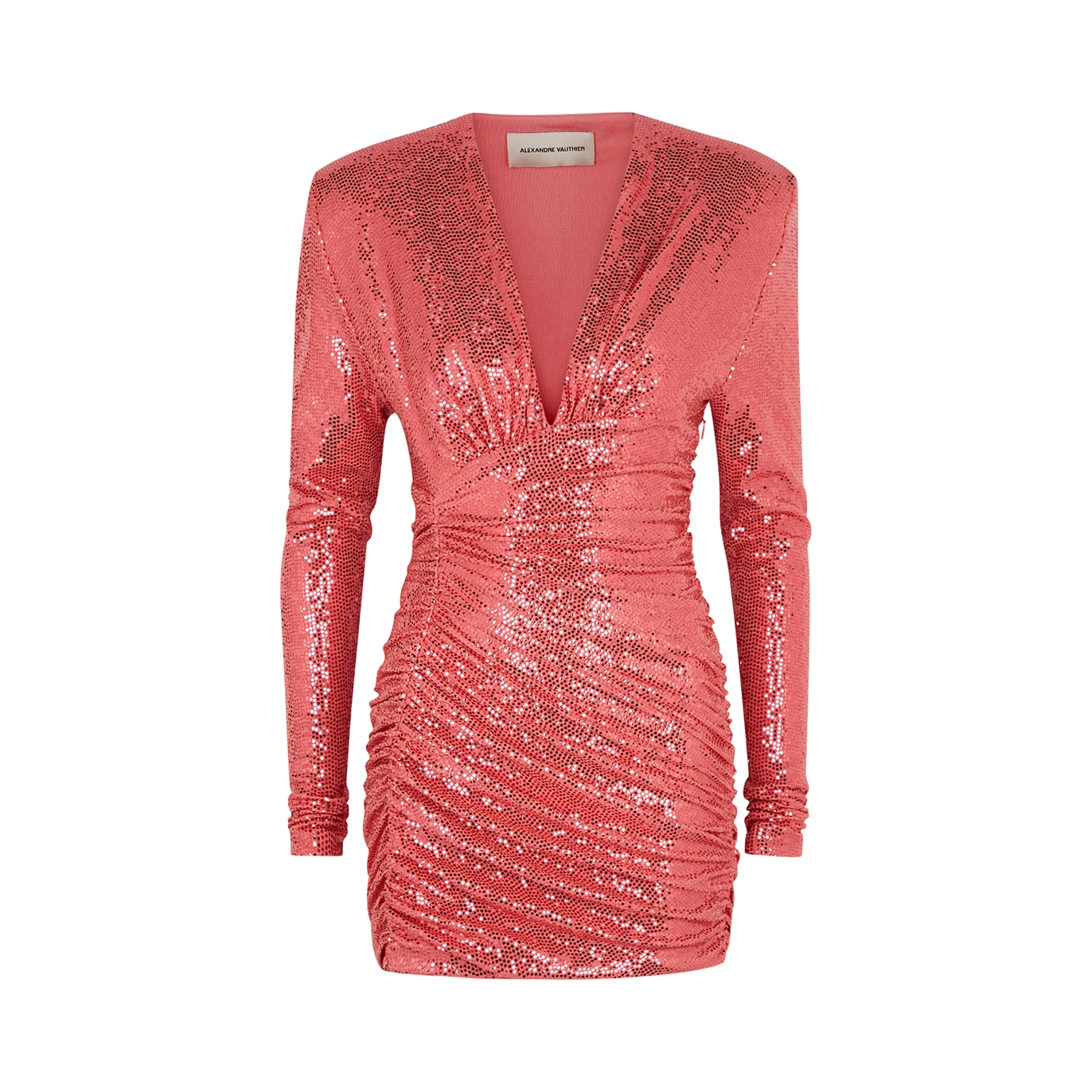 Alexandre Vauthier Pink Foil-print Ruched Mini Dress - 12