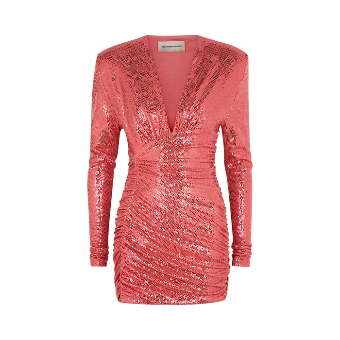 Alexandre Vauthier Pink Foil-print Ruched Mini Dress