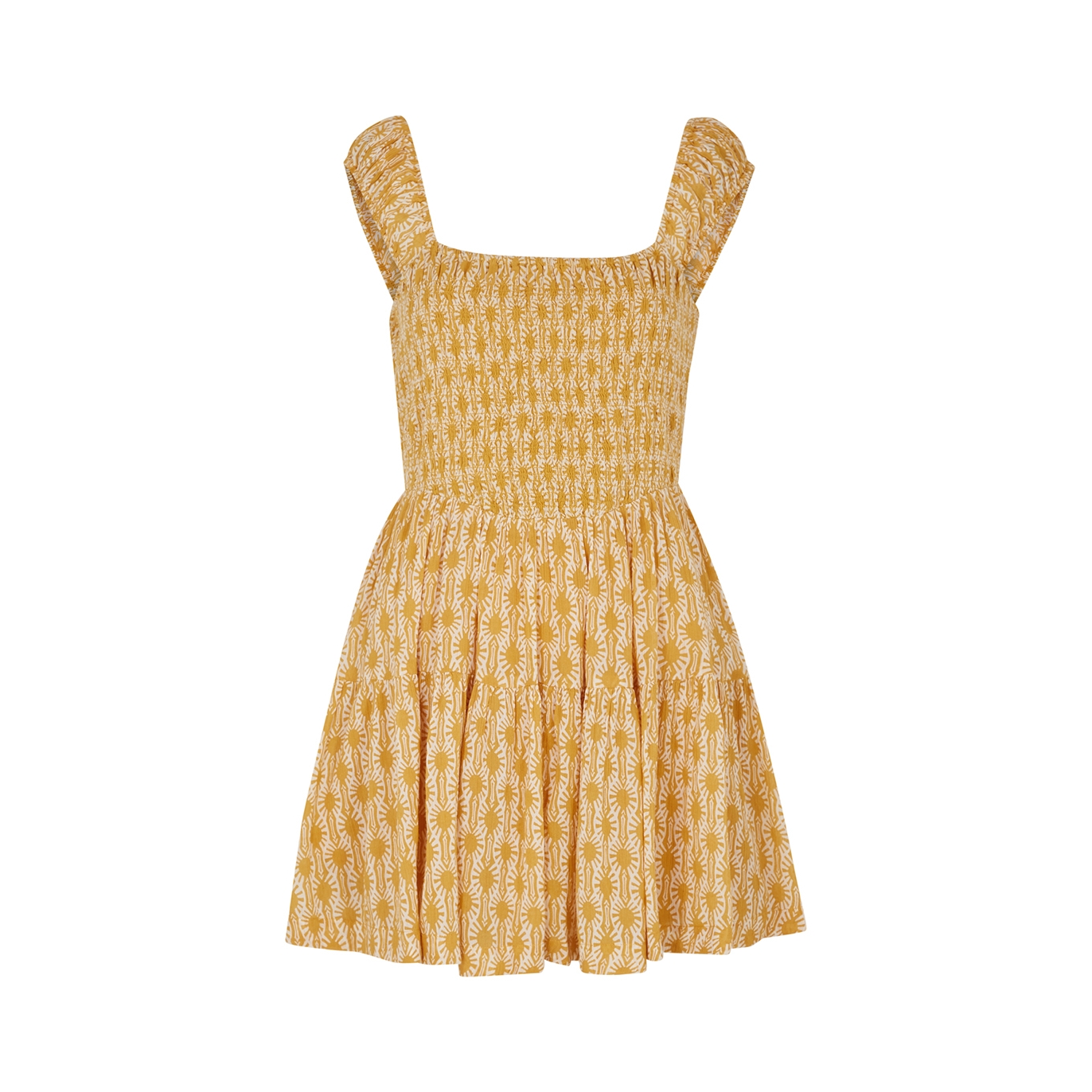 Free People Sweet Annie Printed Cotton Mini Dress - Yellow - S