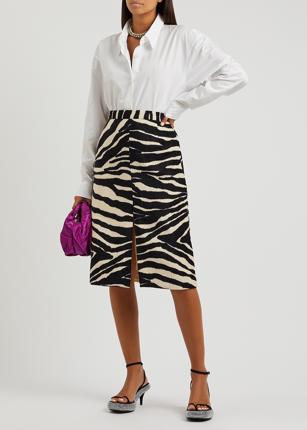 Black Dries Van Noten Zebra-print Cloqué Skirt in White Womens Skirts Dries Van Noten Skirts 