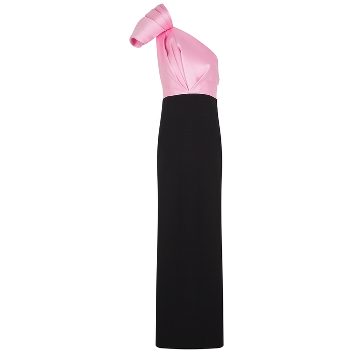 Solace London Rennie Pink And Black One-shoulder Gown