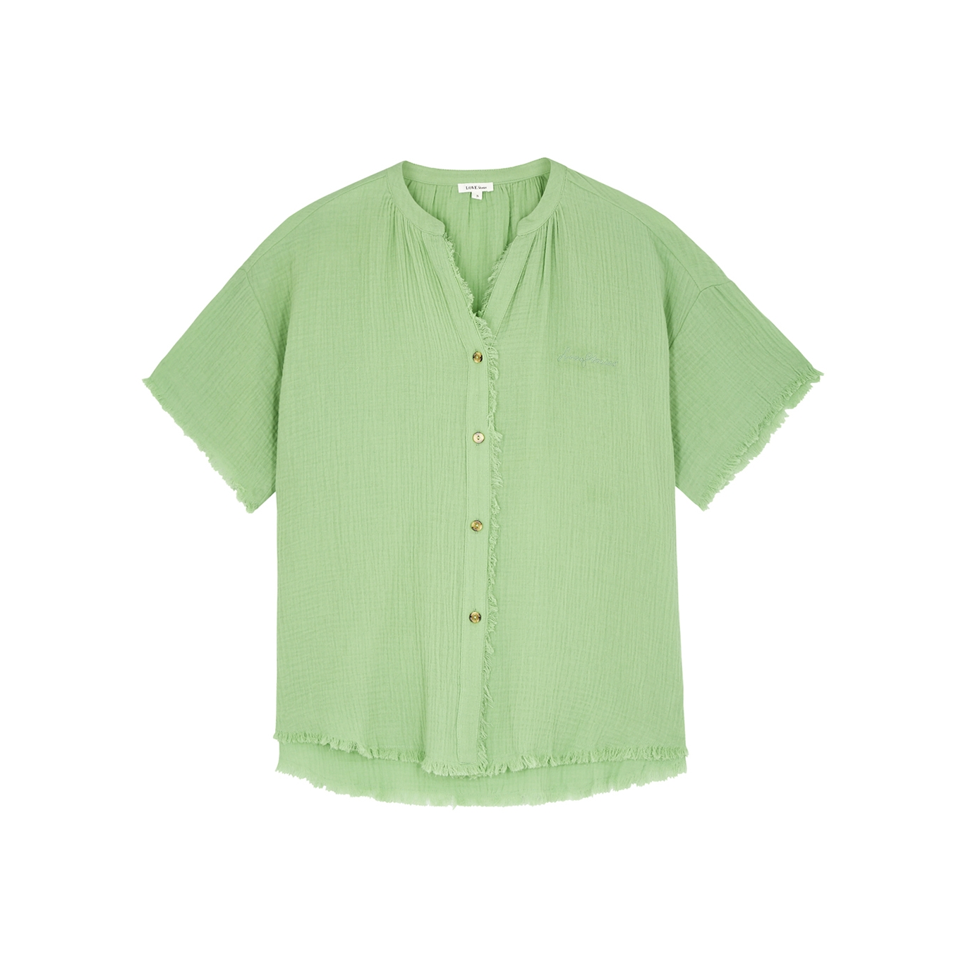 Love Stories Mila Green Textured Cotton Pyjama Shirt - Bright Green - XS