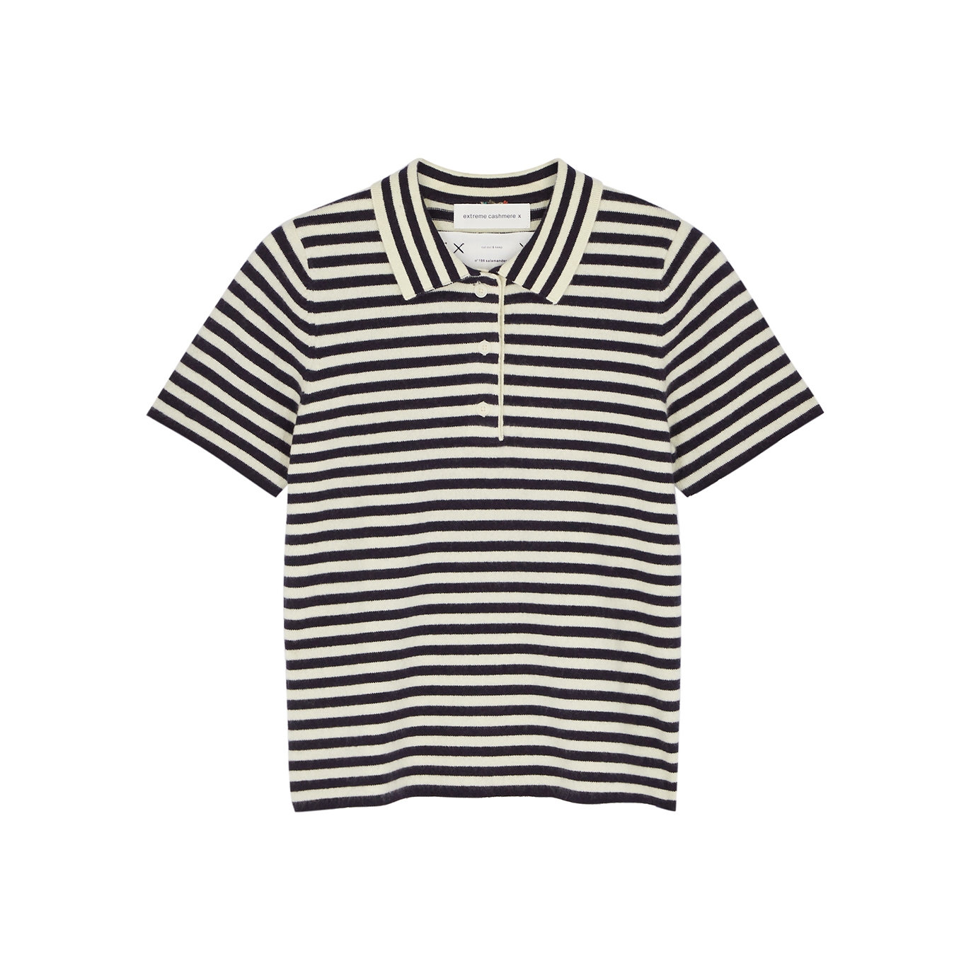 Extreme Cashmere N°198 Salamander Striped Cashmere-blend Polo Top - Navy - One Size