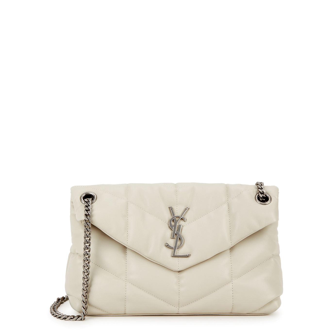 Saint Laurent Puffer Leather Shoulder Bag - White
