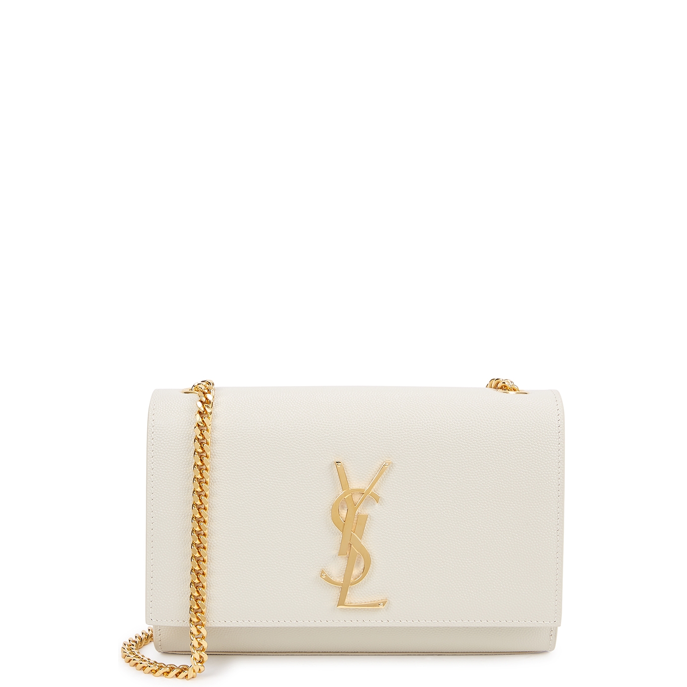 Saint Laurent Kate Small White Leather Shoulder Bag In Gold