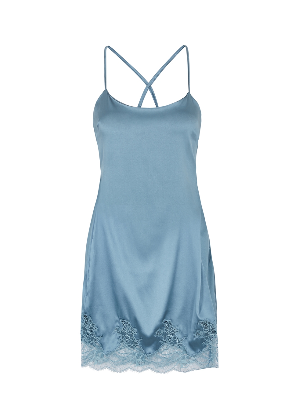 Womens Clothing Lingerie Camisoles Skin Silk Short Tess Chemise in Blue 