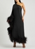 Ubud black one-shoulder feather-trimmed midi dress - Taller Marmo