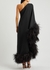 Ubud black one-shoulder feather-trimmed midi dress - Taller Marmo