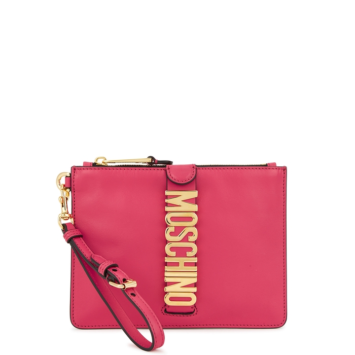 MOSCHINO Pink Logo Leather Pouch