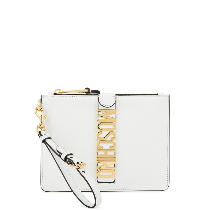 MOSCHINO White Logo Leather Pouch