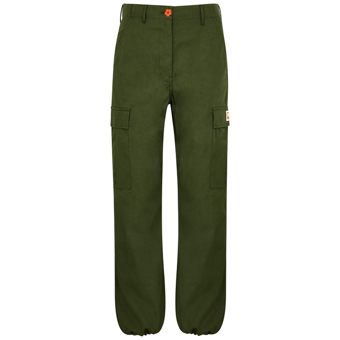 KENZO ARMY GREEN COTTON CARGO TROUSERS
