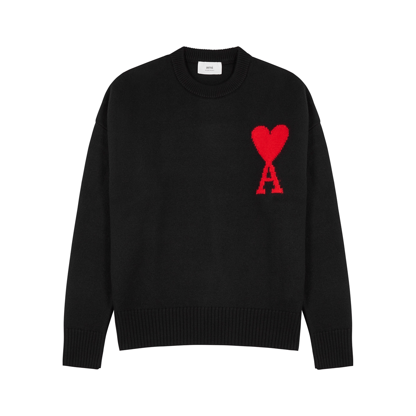 Ami Paris Black Logo-intarsia Wool Jumper - Black And Red - XL