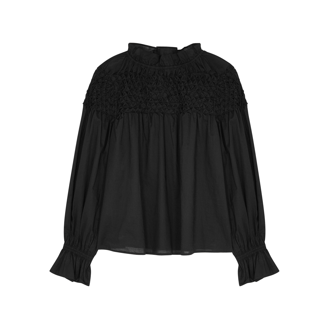 Shop Merlette Majorelle Smocked Cotton Blouse In Black