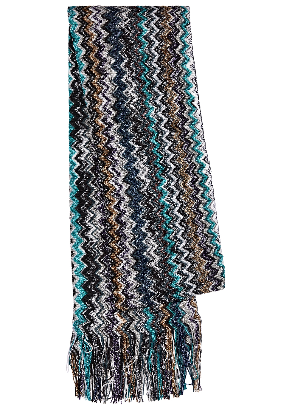 Zigzag metallic-weave fine-knit scarf