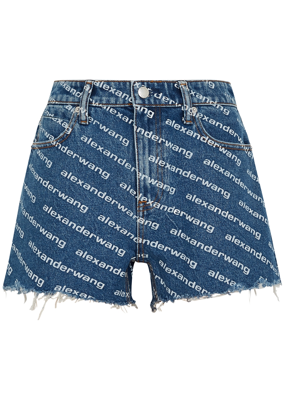 Blue logo-print denim shorts