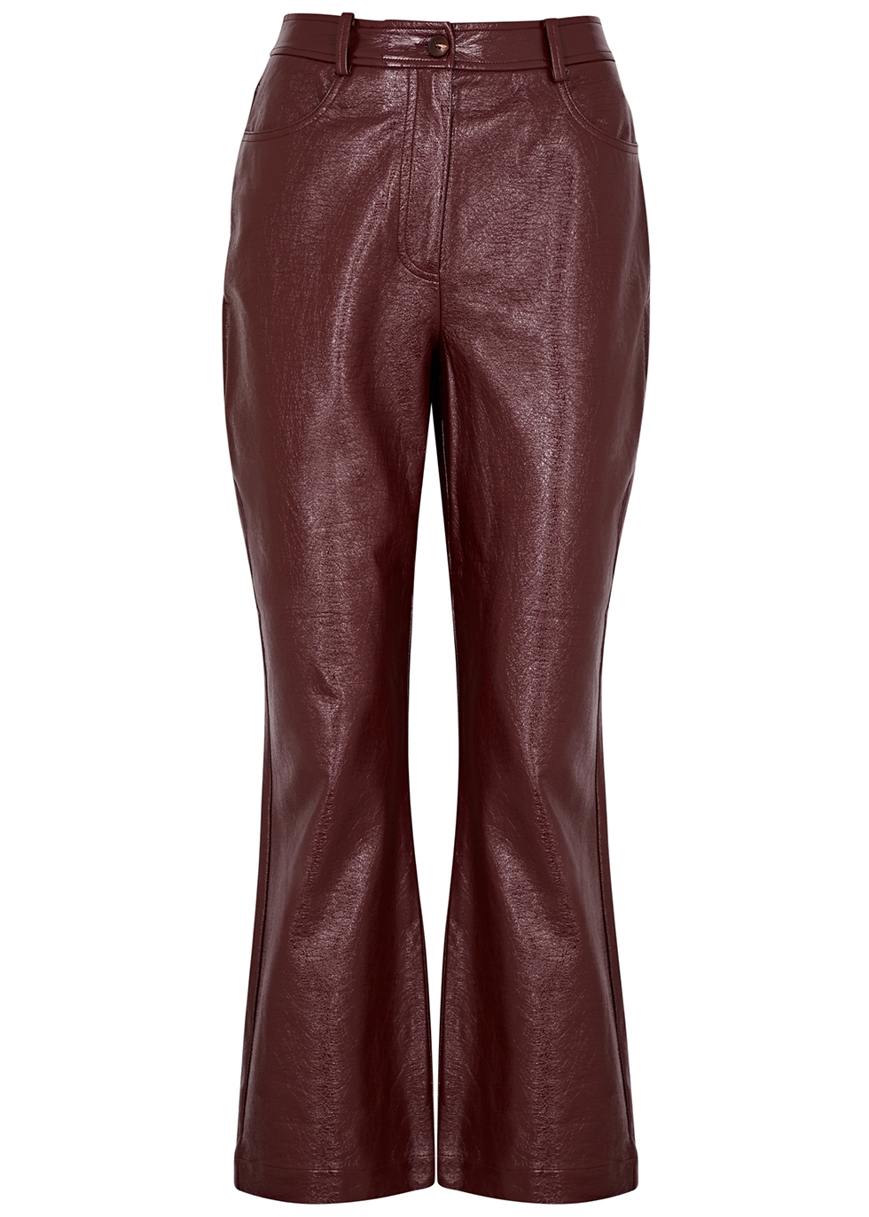 Nadia burgundy kick-flare vinyl trousers