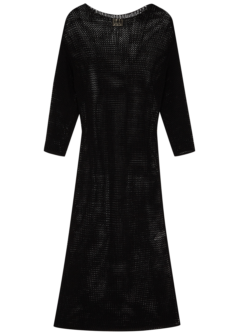 Opal black open-knit cotton-blend maxi dress