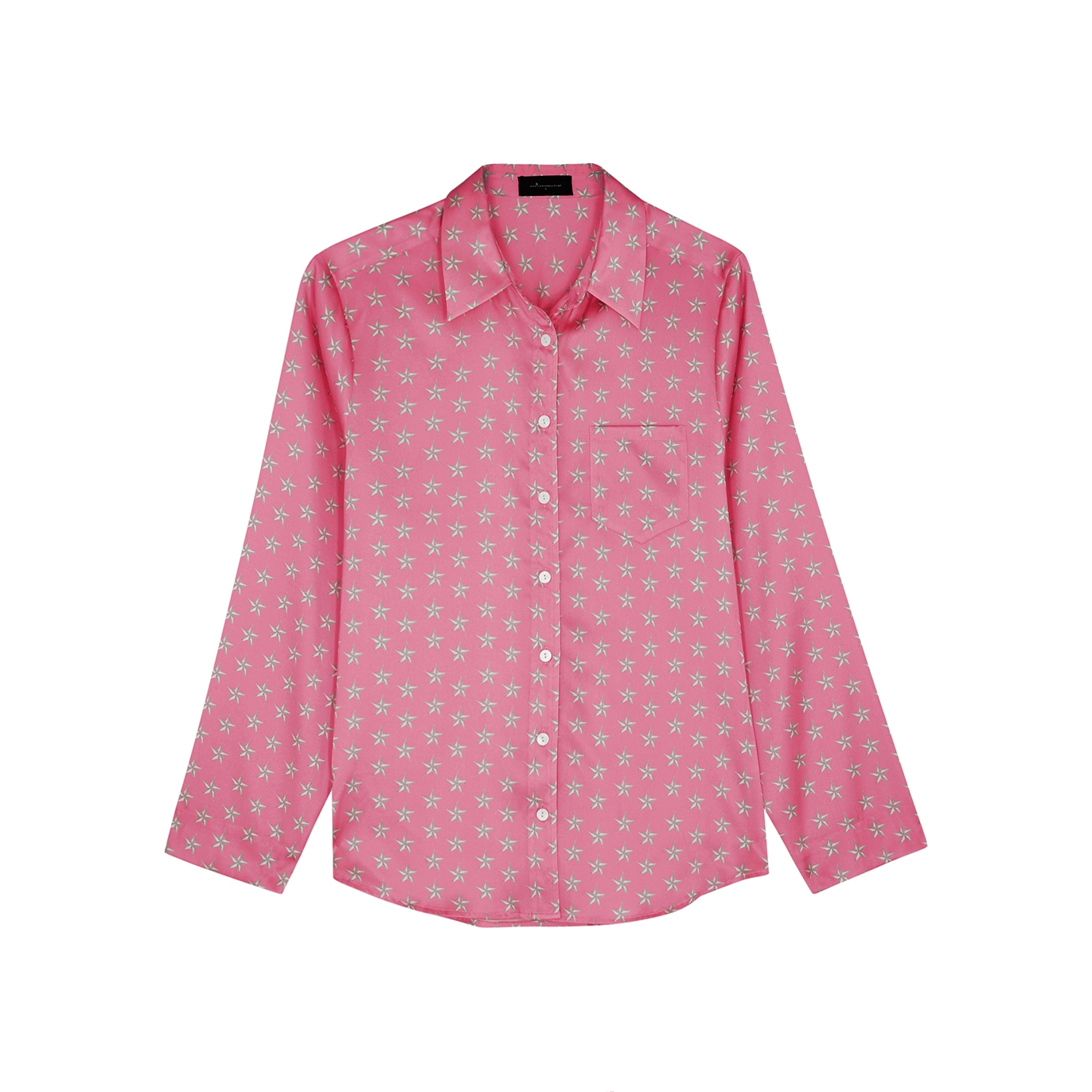 Jessica Russell Flint Pink Star-print Stretch-silk Satin Pyjama Shirt - XS