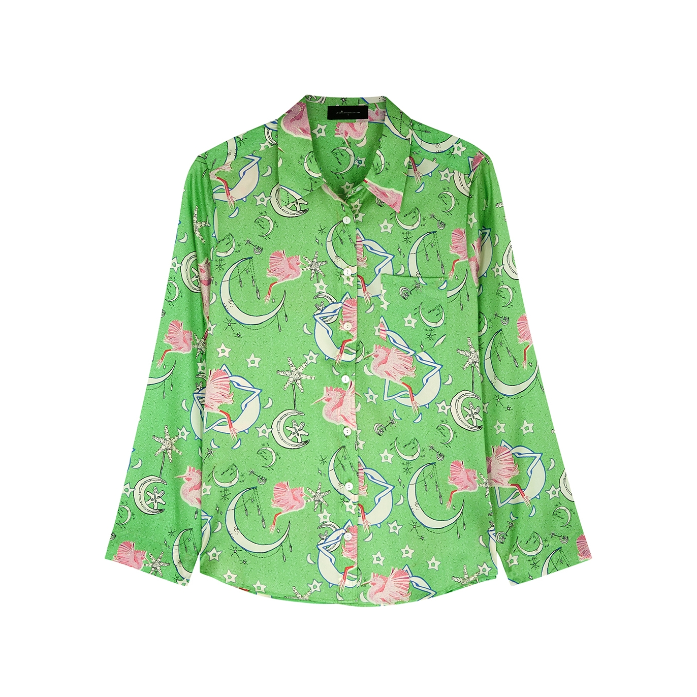 Jessica Russell Flint Ophelias Orbit Printed Stretch-silk Satin Pyjama Shirt - Green - M