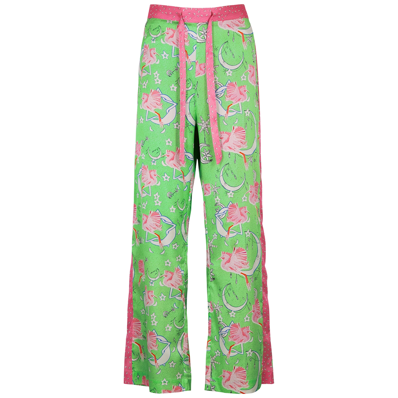 Jessica Russell Flint Ophelia's Orbit Printed Stretch-silk Satin Pyjama Trousers - Green - S