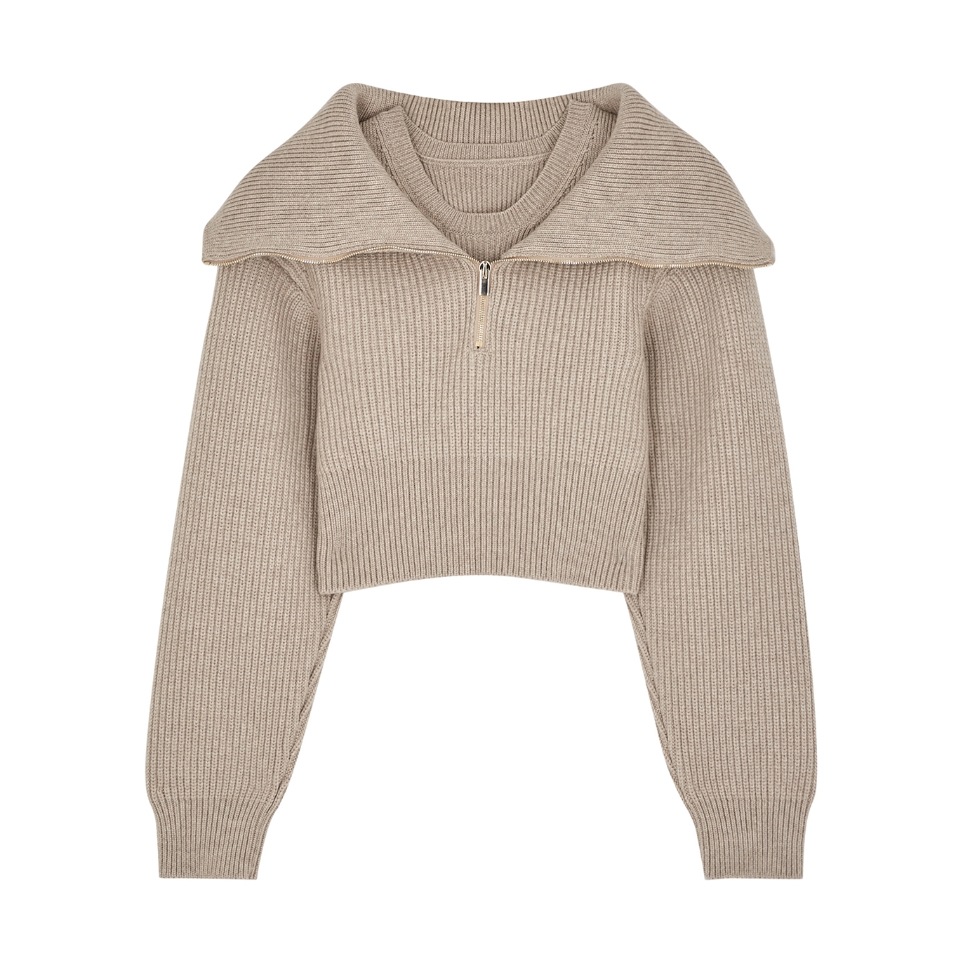 Jacquemus La Maille Risoul Taupe Cropped Wool Jumper - Light Brown - 14