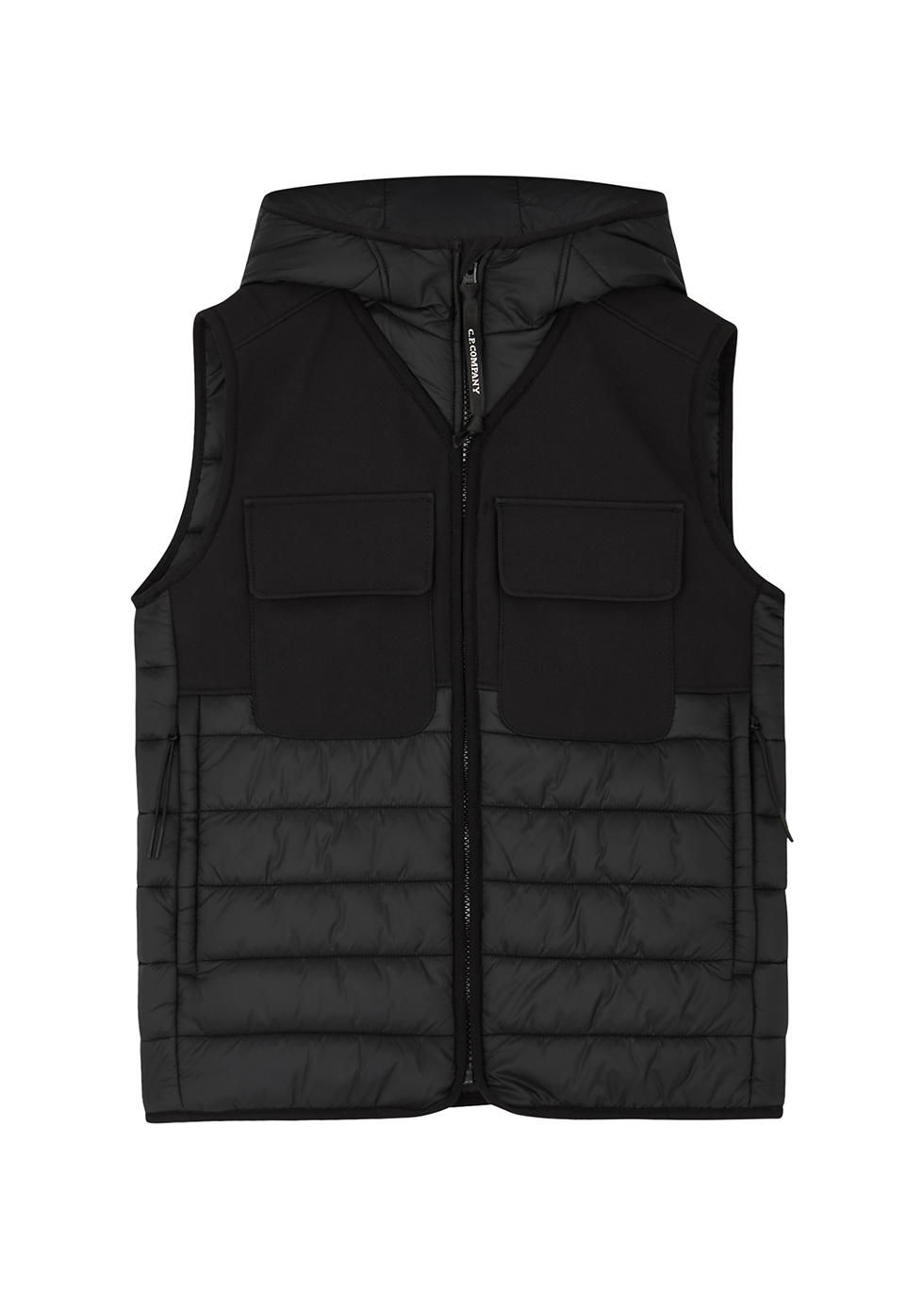 KIDS Black quilted goggle shell gilet (8-10 years)