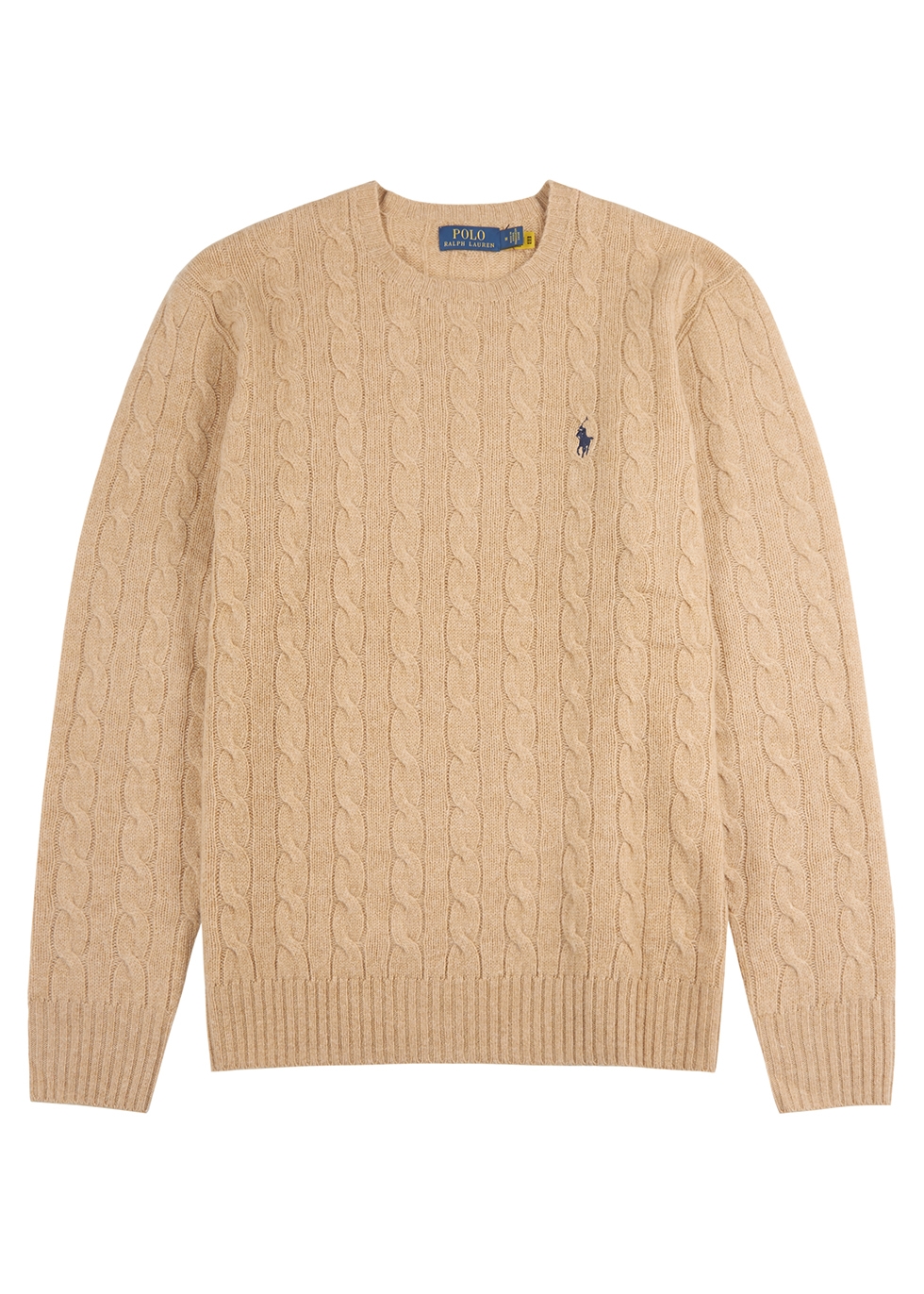 Camel cable-knit wool-blend jumper