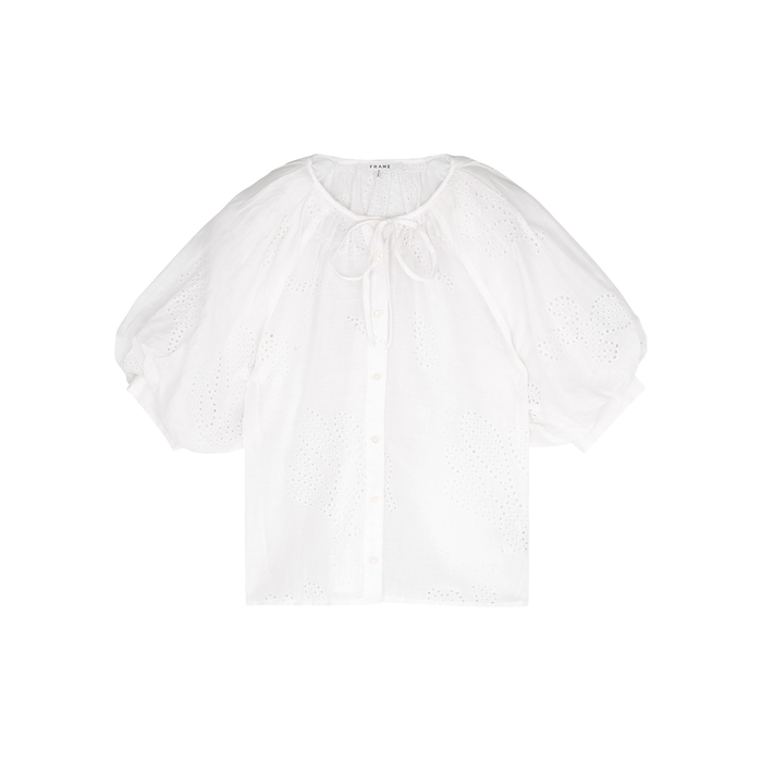 Frame White Broderie Anglaise Ramie Blouse