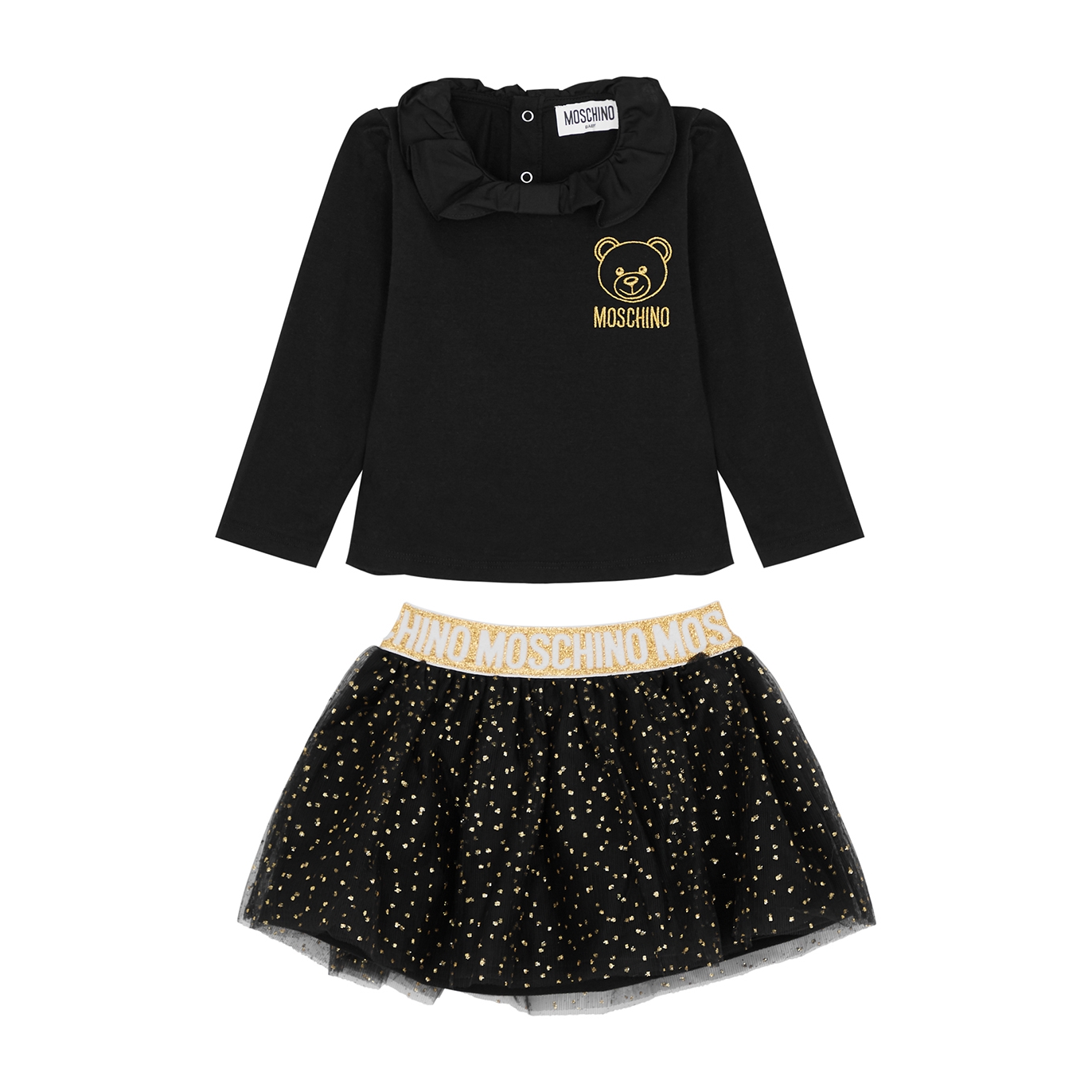 Moschino Kids Black Stretch-cotton Top And Tulle Skirt Set - Black/Gold