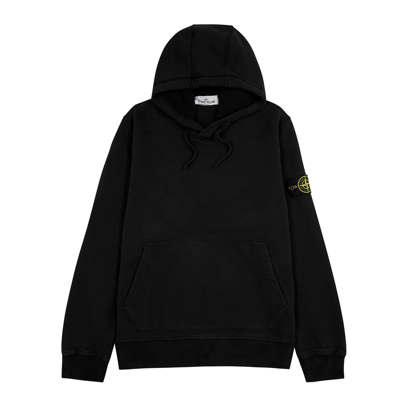 Stone Island Logo Hooded Cotton Sweatshirt In Black