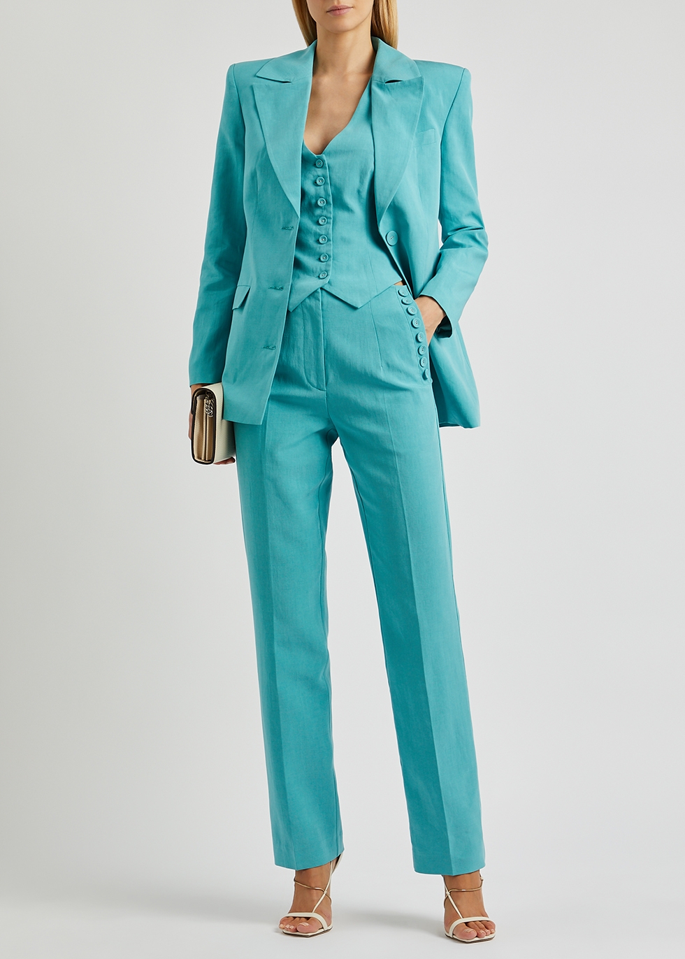 Green Womens Clothing Suits Skirt suits Boohoo Synthetic Slim Jacquard Suit Trouser in Teal 