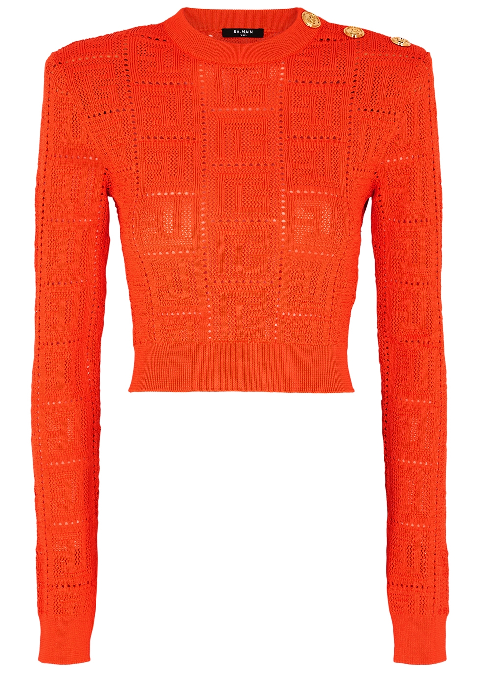 Balmain Orange monogram-intarsia stretch-knit jumper