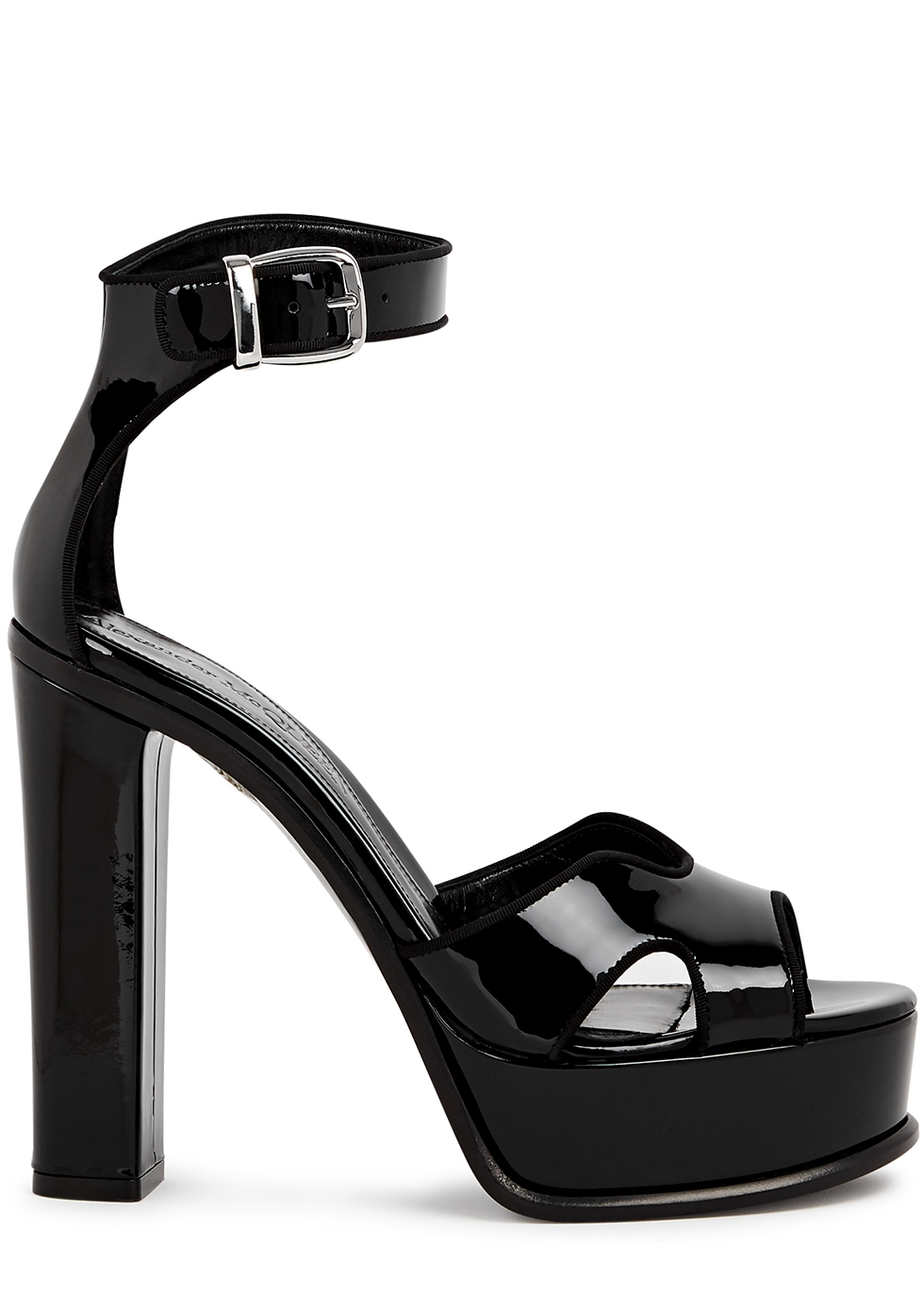 Alexander McQueen Butterfly 125 black patent leather platform sandals