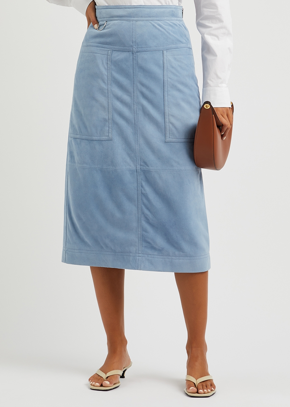 Harvey Nichols Women Clothing Skirts Leather Skirts Daisy blue suede midi skirt 