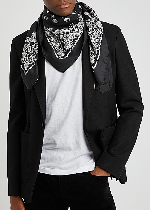 Saint Laurent Black banadana-print silk scarf Harvey Nichols
