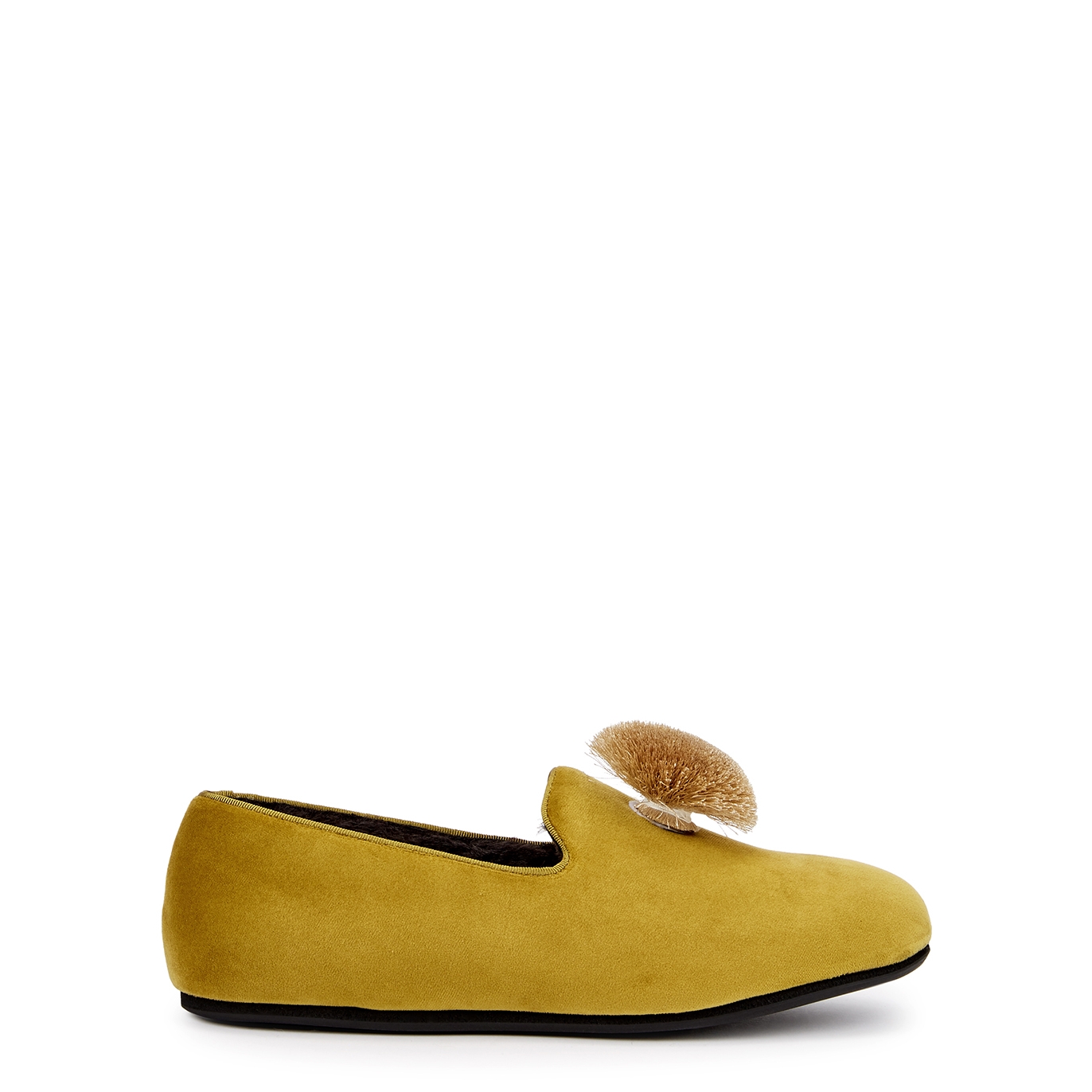 Hums Lioin Yellow Pompom Velvet Loafers - 5