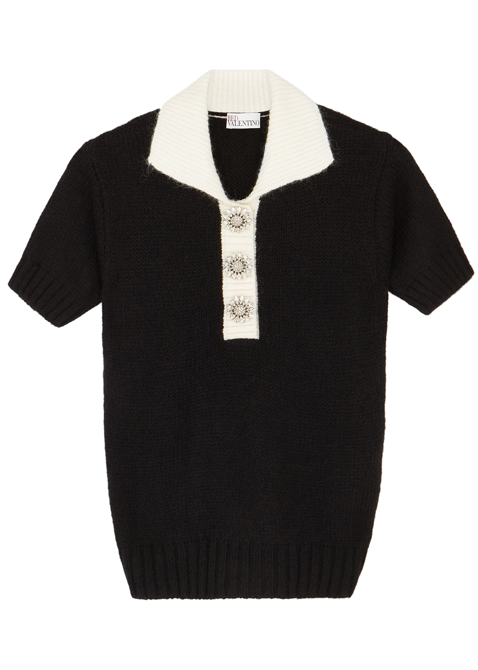 RED Valentino Embellished brushed-knit polo top