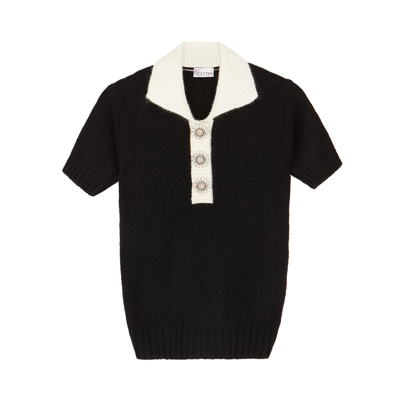 Red Valentino Embellished Brushed-knit Polo Top