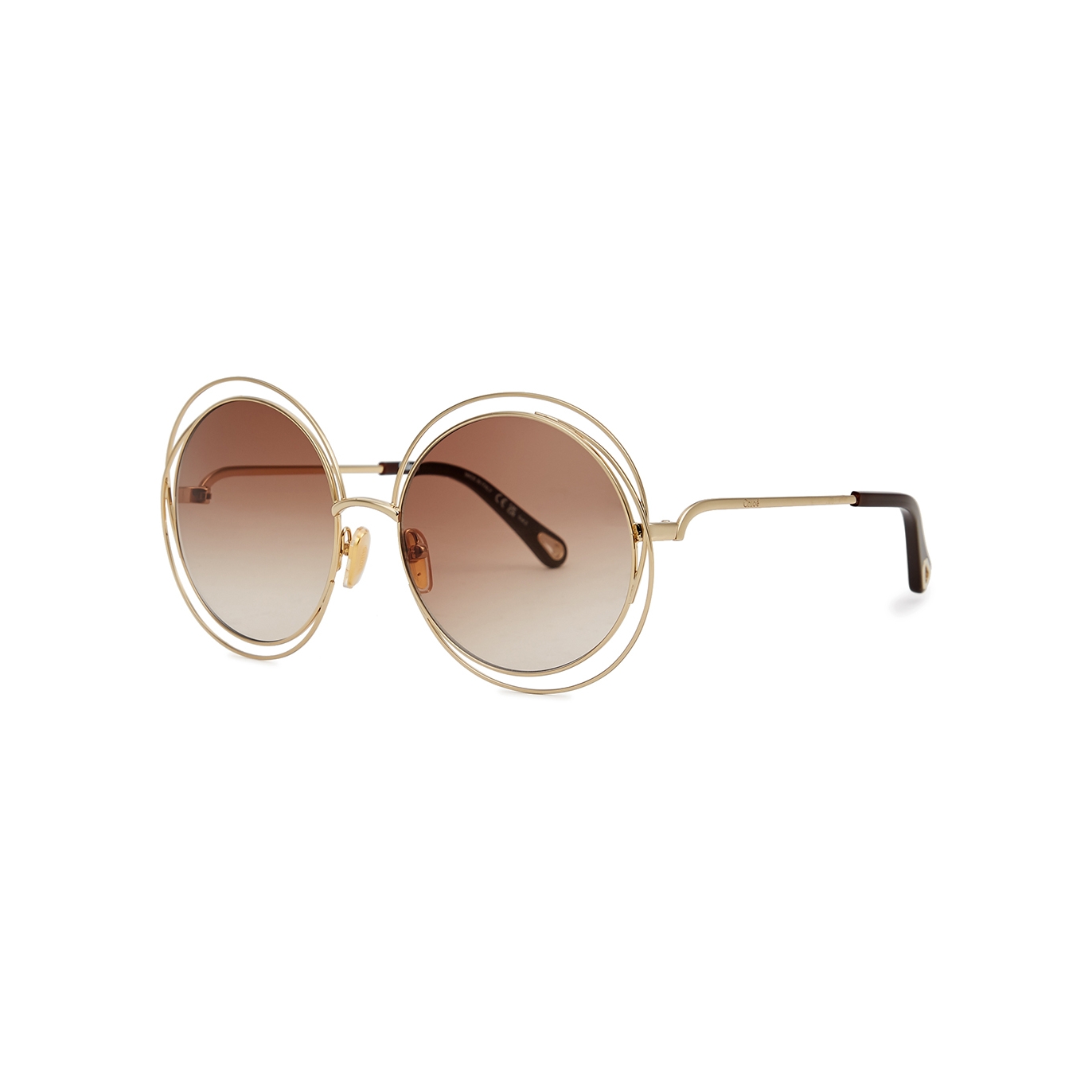 Chloé Carlina Gold-Tone Round-Frame Sunglasses, Sunglasses, Brown