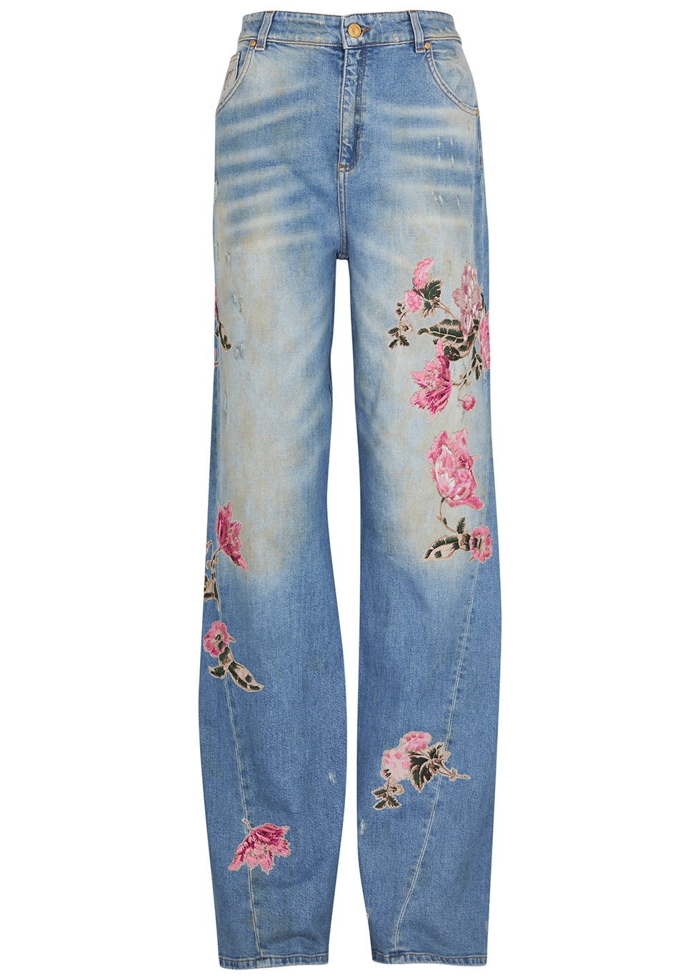 BLUMARINE Floral-embroidered wide-leg jeans - Harvey Nichols