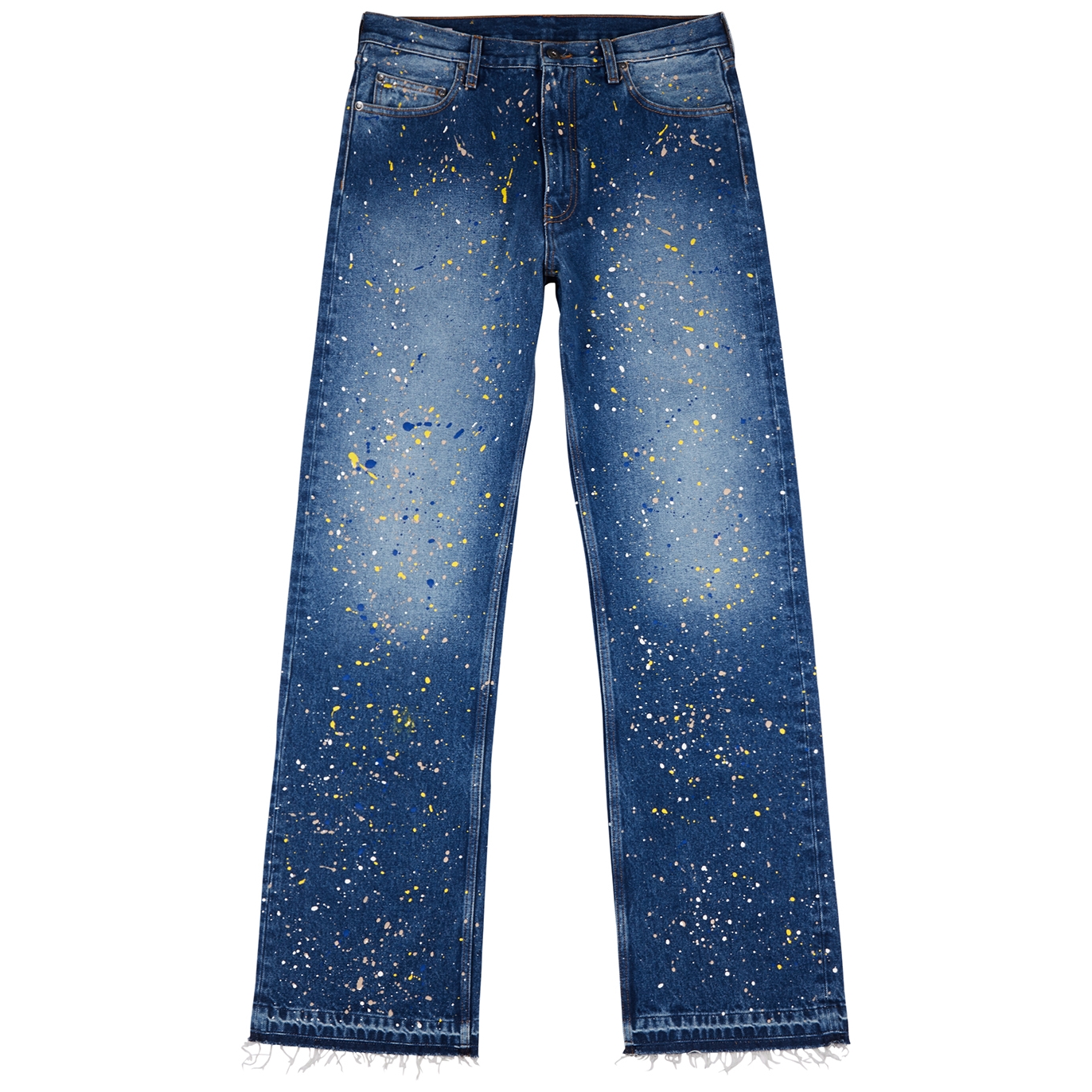 Off-White Blue Paint-splattered Wide-leg Jeans