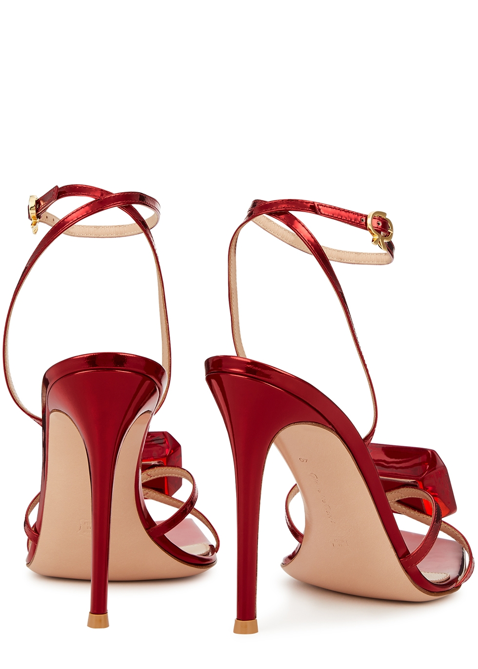 Gianvito Rossi Jaipur Embellished Leather Sandals in Red Womens Shoes Heels Sandal heels 