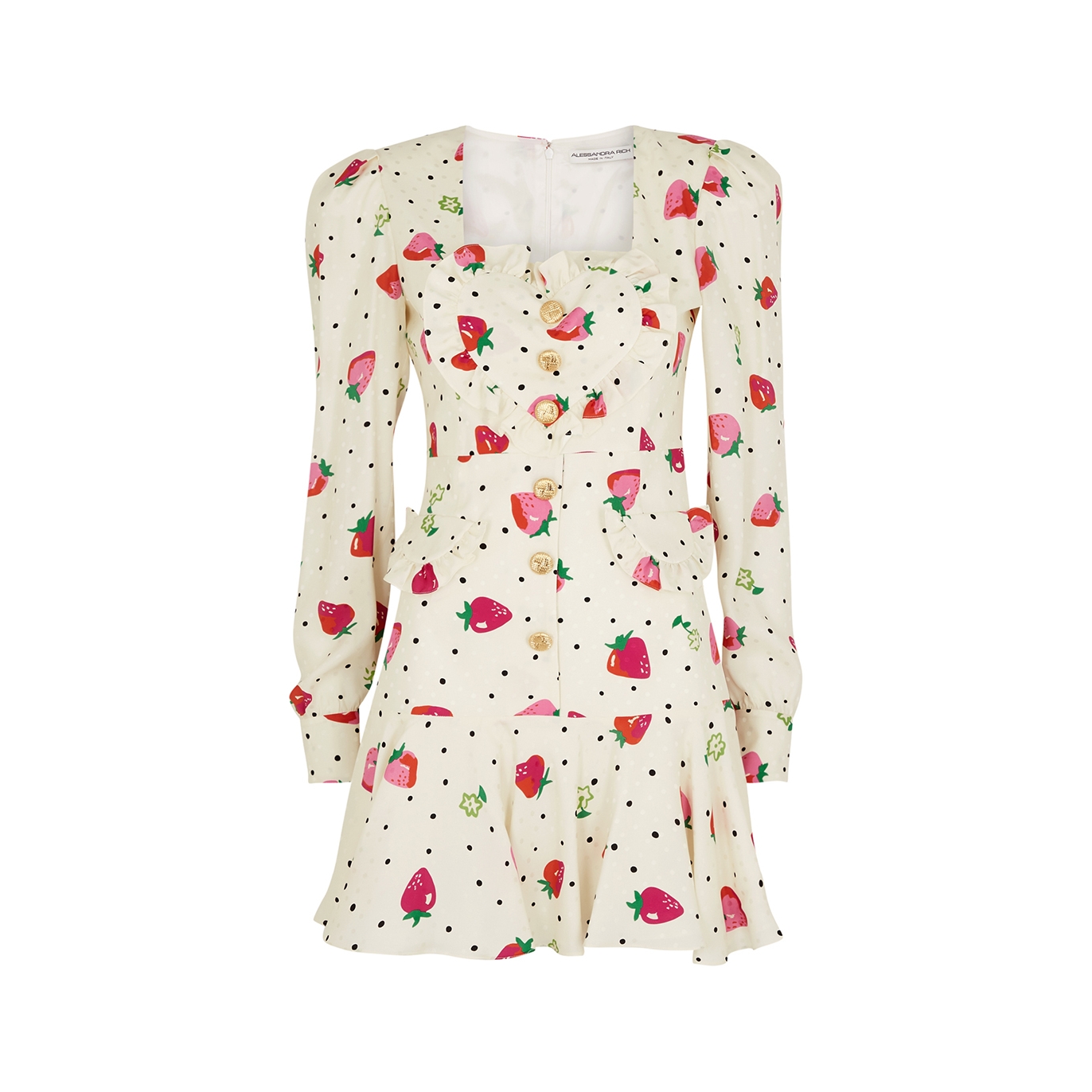 Alessandra Rich Strawberry-print Silk-jacquard Mini Dress - White - 12