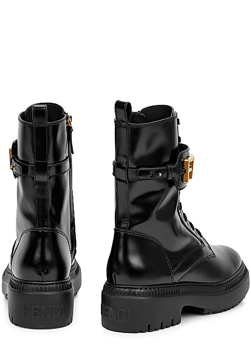 Fendi Fendigraphy logo leather combat boots - Harvey Nichols