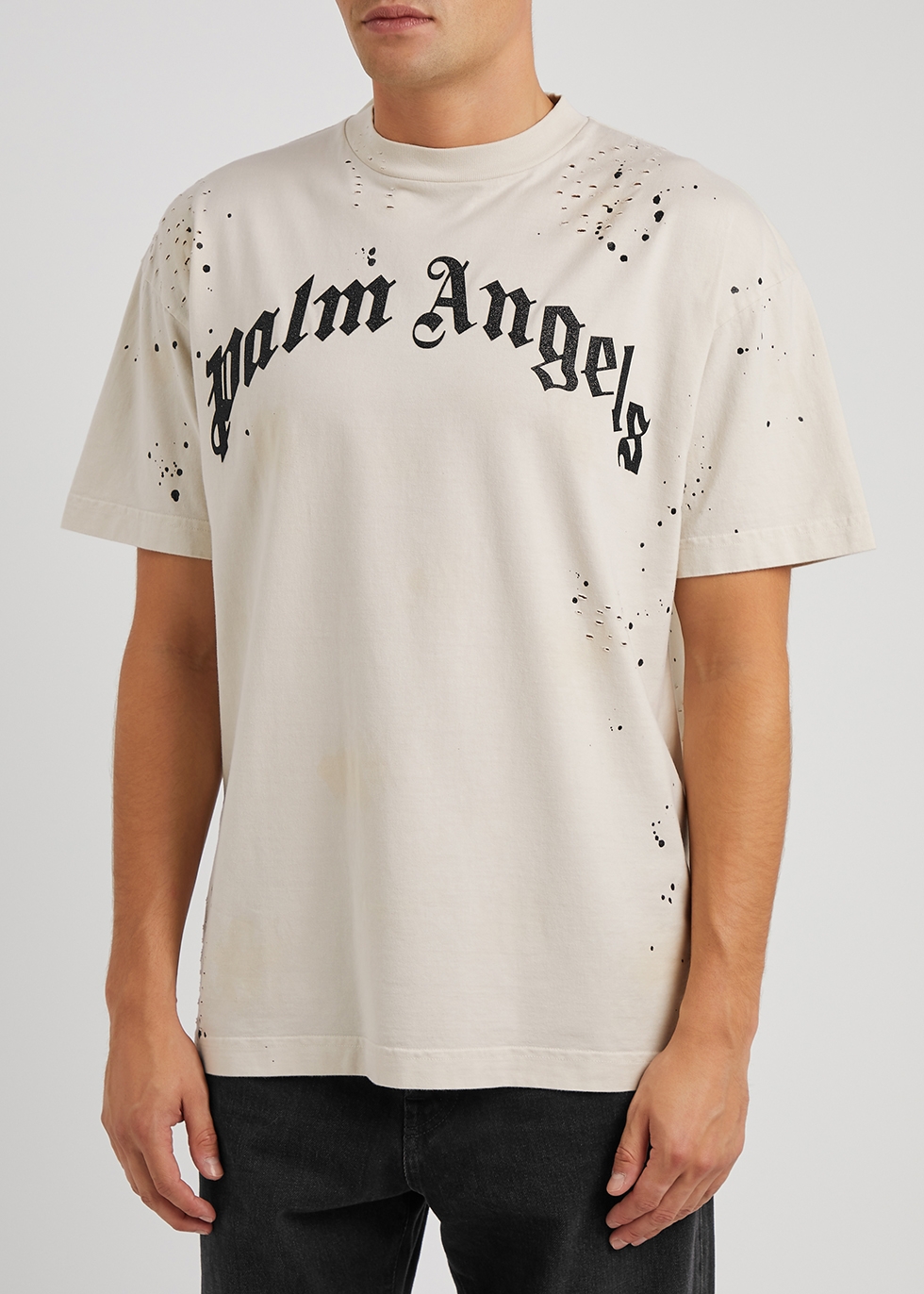Mens T-shirts Palm Angels T-shirts Palm Angels Cotton Black Glittered T-shirt for Men 