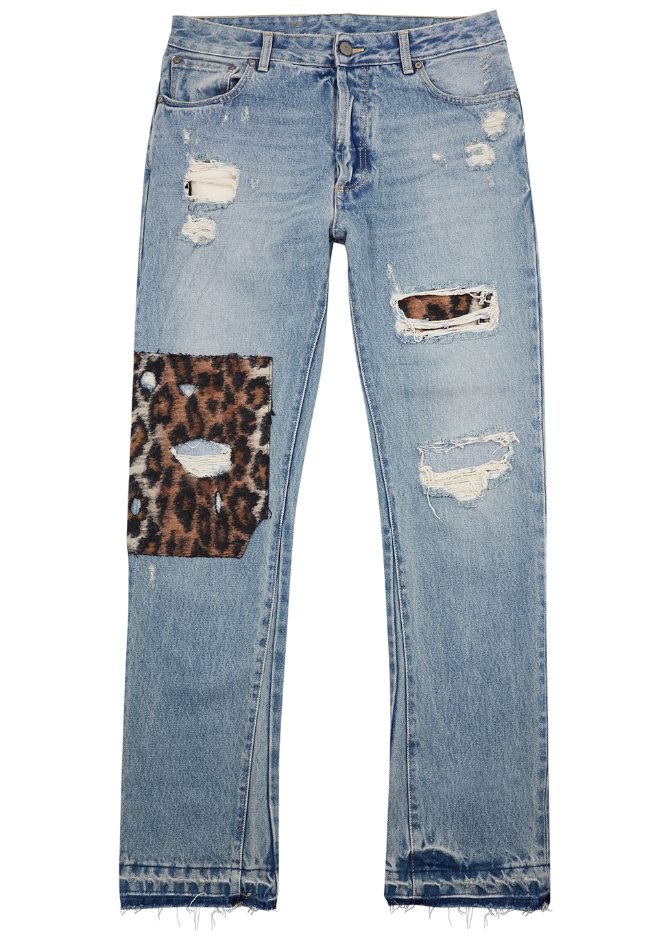 Animalier distressed slim-leg jeans
